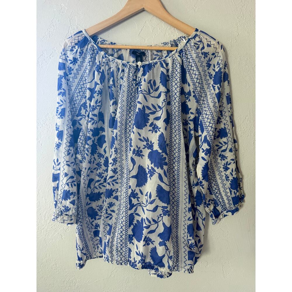 Gap XXL Blue floral peasant 3/4 sleeve cuffed Elastic waistband boho scoop‎ neck